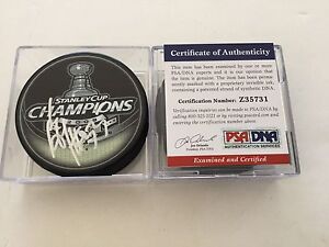 Sergei Gonchar Signed 2009 Pittsburgh Penguins Stanley Cup Puck PSA DNA COA b