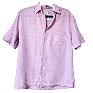 Camicia uomo Tasso Isola d'Elba seta lino rosa manica corta con bottoni taglia M - Foto 1 di 5