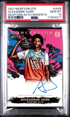 2021 Topps Inception Ote Overtime Elite Alexandre Sarr AUTO Magenta /99 PSA 10 - Image 1 of 2