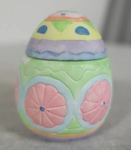 Ceramic Spring Easter Egg Tea Light Candle Cup Holder w Lid 2 Wood Egg Ornaments - Picture 1 of 15