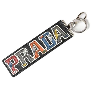PRADA Keyring Keychain Bag Charm logo patchwork CARACTER NERO M black L18.7cm  - Picture 1 of 6