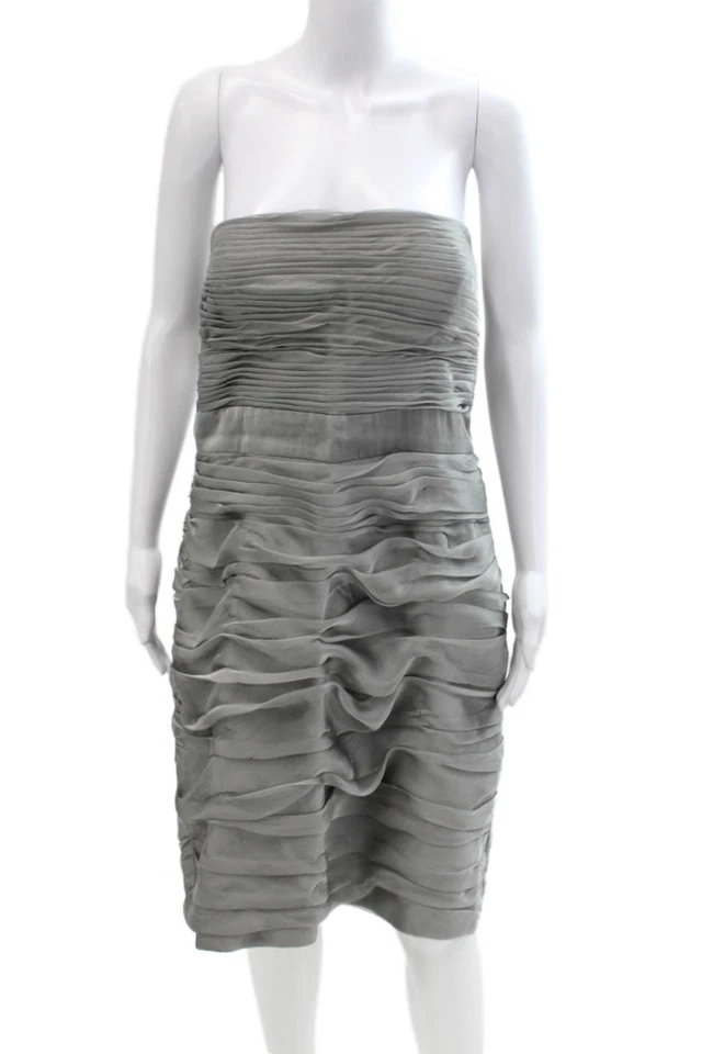 Vestido de mujer Monique Lhuillier sin tirantes cintura alta plateado talla 14 Foto 1 de 4