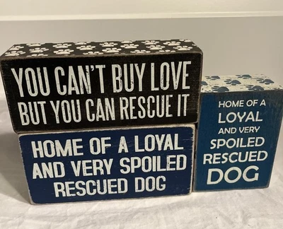 3x Primitives by Kathy Box Signs Can't Buy Love Rescue It Dog Lover Rustic Decor - Image 1 of 4