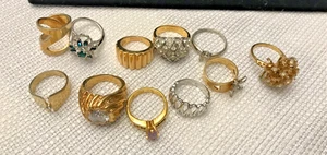 11 Vintage Gold Electroplated Rings! Total Weight 73 Grams 14 and 18KT HGE - Picture 1 of 12