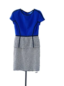 St. John Dress Size 4 Blue Black Sheath Peplum Waist Wool Blend Tweed - Picture 1 of 12