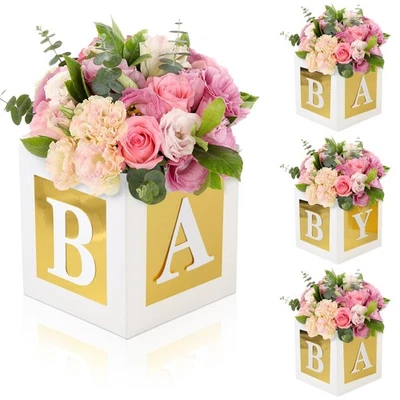 4 Piezas Cajas de Flores para Baby Shower Centros de Mesa Decoración Bloque Dorado para Bebé... Foto 1 de 4