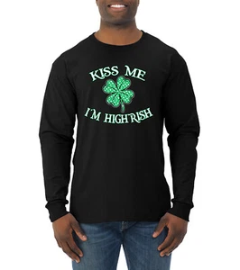 Camisa de manga larga Kiss Me Im Highrish St Patricks trébol de día para hombre - Imagen 1 de 6