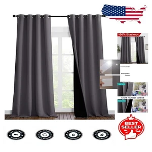 Elegant Grey Blackout Curtains - 55x102 Insulated for Bedrooms and Living Spaces - Picture 1 of 11