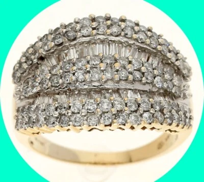 Anillo de 5 filas de diamantes naturales de oro amarillo de 14 K de 1,40 quilates talla 8 Foto 1 de 4