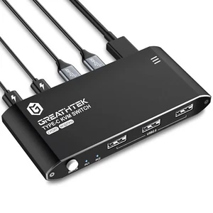 USB C KVM Switch 2 Port 4K@60Hz - mit 3 USB 2.0 Ports & 100W Power Delivery, Ty - Bild 1 von 7