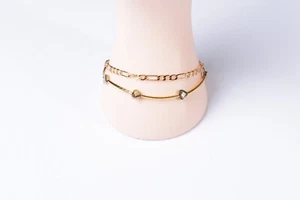 Pulsera Doble Chapada En Oro 18k Corazones De Piedras De Hermatita Dorada - Bild 1 von 3