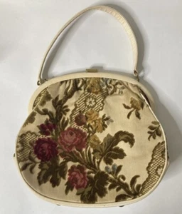 Vintage Harry Rosenfeld Saks Fifth Ave Floral Cream Tapestry Handbag Purse - Picture 1 of 10