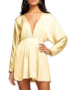 NWT Ramy Brook Tanya V-Neck Satin Long Sleeve Mini Dress Daffodil Yellow Size 2 - Picture 1 of 13