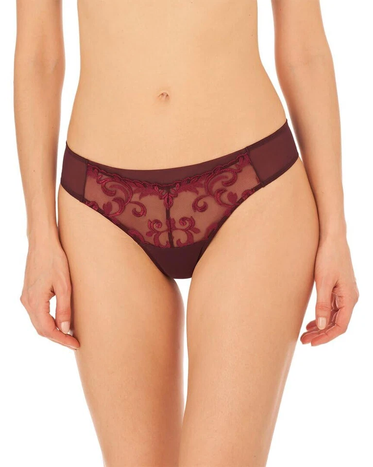 Natori Women's Embellished Thong Underwear Vino/Crushed Velvet Size LG ESF18559