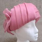 Vintage Edna Wallace Womens Hat Pink Satin Pleat Turban Size Medium 1950's