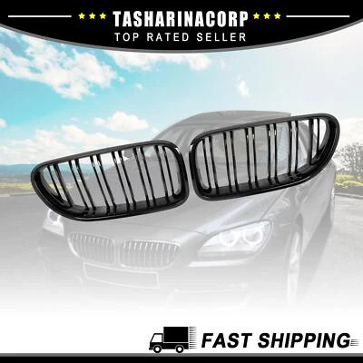 Fit for BMW 640i 2012-18 Glossy Black Hood Kidney Grille Double Line Front 2/lot - Image 1 of 4