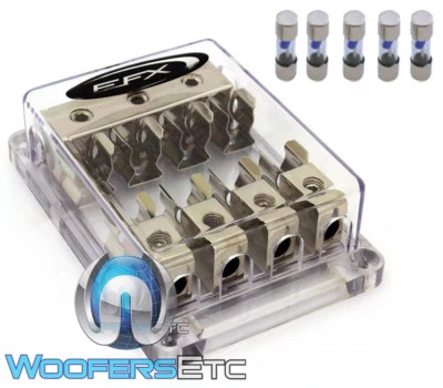 pk SCOSCHE EFX BLOCKA4 FOUR AGU 4 AWG IN 8 OUT FUSE DISTRIBUTION BLOCK + 5 FUSES - Image 1 of 4