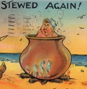 STEWED AGAIN! That's me Always Well Potted Navy Sailor Cook Pot over Fire Comic - Picture 1 of 4