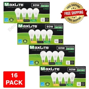 Maxlite Dimmable LED 8W Soft White Light Bulb A19 60W replacement 2700K- 16 PACK - Picture 1 of 6