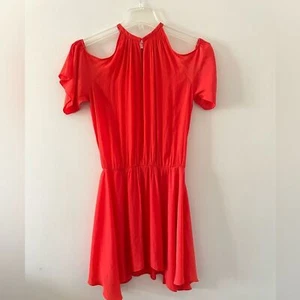 RAMY BROOK Eileen Red Mini Dress Could Shoulder Halter Neck Silky Tunic Small - Picture 1 of 10
