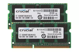 For Crucial 16GB 2X 8GB 2Rx8 PC3L-12800S SODIMM RAM Laptop Memory DDR3L 1600Mhz - Picture 1 of 8