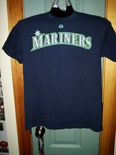 SEATTLE MARINERS SHIRT ICHIRO SUZUKI MAJESTIC SIZE LG YOUTH UNIQUE! RARE LOGO!