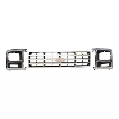 Silver Grille & Headlight Door Bezel 3Pcs For 1982-1986 Ford Bronco F-150 F-250 Foto 1 de 4