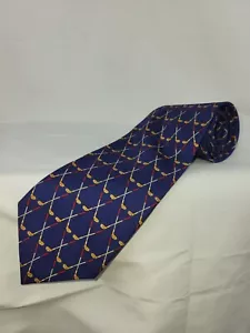 Burberry Brand London Blue Golfing Theme Motif Neck Tie 100% Silk Handmade 57" - Picture 1 of 7