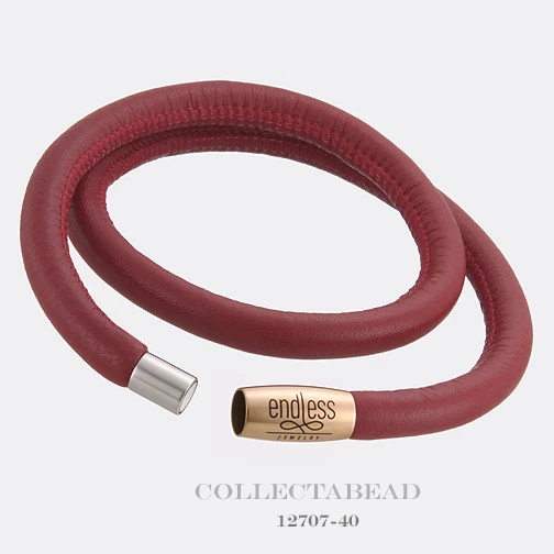 Auténtico brazalete de cuero doble rojo enchapado en oro rosa sin fin 8,0" 12707-40 Foto 1 de 1
