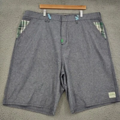 LRG Shorts Mens 46 Blue Chambray Lifted Research Group Patched Lightweight - Image 1 of 4