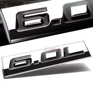 ALUMINUM STICK ON POLISHED CHROME BLACK 6.0L 6.0 L DECAL EMBLEM TRIM BADGE LOGO - Foto 1 di 3
