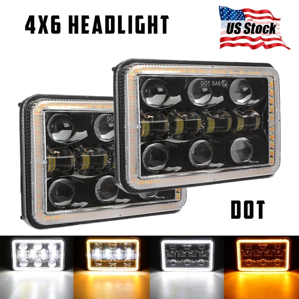 2PCS 4x6" LED Headlights Hi/Lo Beam Headlamps For Kenworth T800 T400 T600A W900 - Image 1 of 4