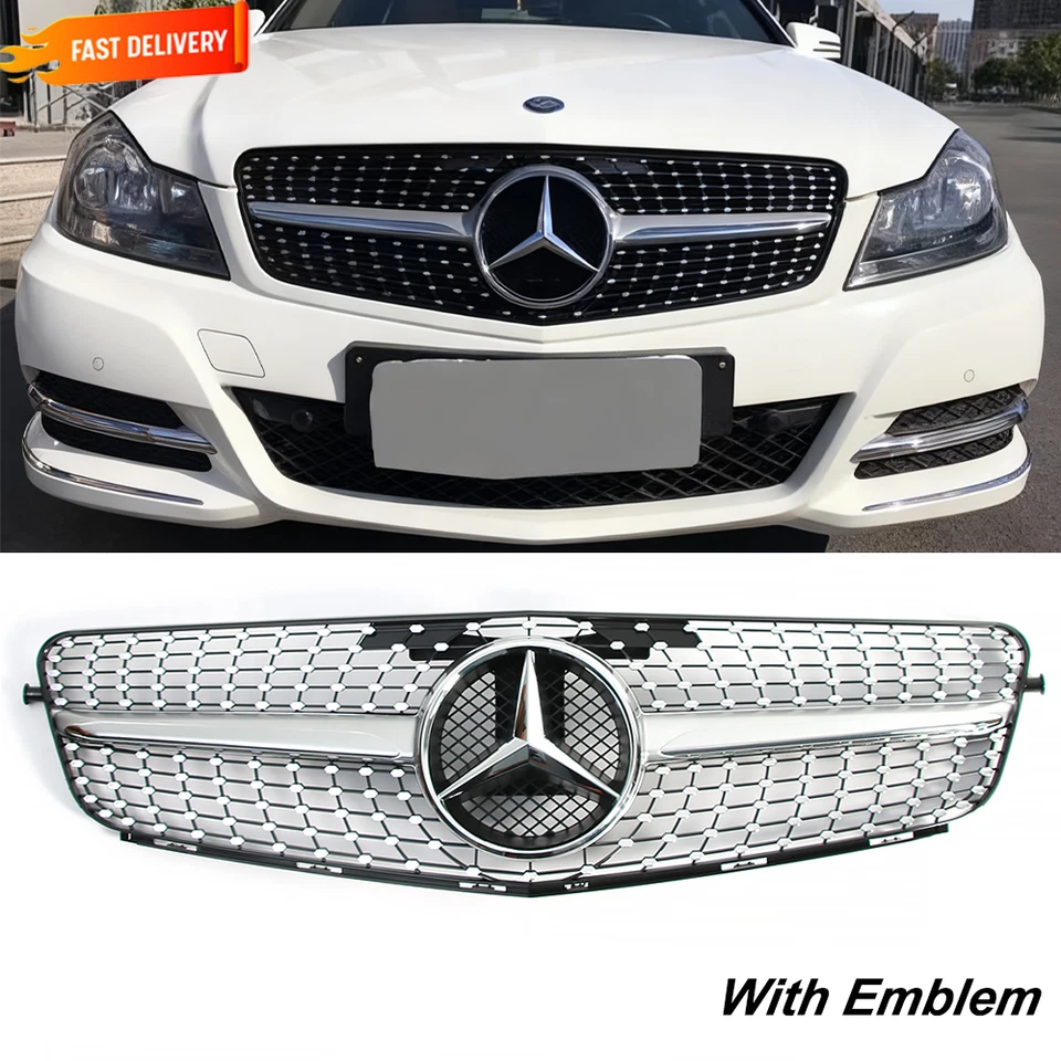 Chrome Silver Front Grille For Mercedes Benz C-Class W204 2008-14 C250 C300 C350 Foto 1 de 4