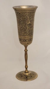 Messing zeremonieller Kelch Kelch aufwendig geätzt florale Designs religiös Indien - Bild 1 von 24