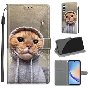 For Various Phone Flip Leather Wallet Painted Cat Card Holder Stand Cover Case - Picture 1 of 17