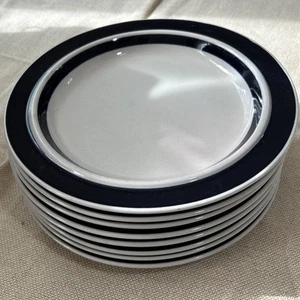 Arabia Finland Dinner Plates Blue Rim Anemone Lot Set Of 8 Vintage Denmark - Picture 1 of 6