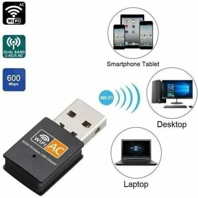 Mini Dual Band 600Mbps USB WiFi Wireless Adapter Network Card AC 2.4/5GHz 802.11 - Image 1 of 4
