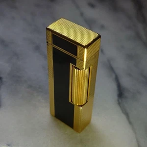 Vintage Dunhill Rolla gas lighter Gold / black lacquer working condition - Picture 1 of 9