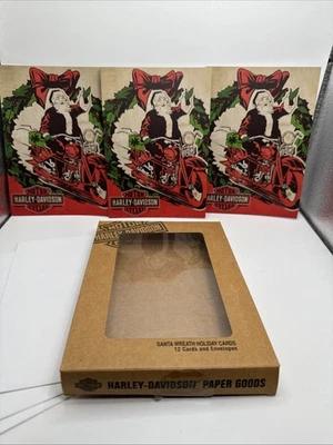 HARLEY DAVIDSON CHRISTMAS CARDS (3) 2014Santa Wreath Holiday - Image 1 of 4