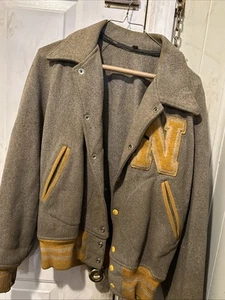 Vintage 60er Jahre Wolle College Jacke gelb/grau - Bild 1 von 10