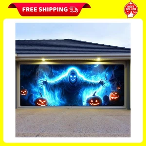 Halloween Garage Door Cover Decorations, 7 x 16 Ft Blacklight Large Skull... - Picture 1 of 8