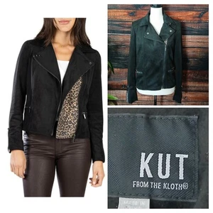 Kut From The Kloth Moto Jacket Small Jayden Faux Suede Black Leopard Lined NWT - Picture 1 of 17
