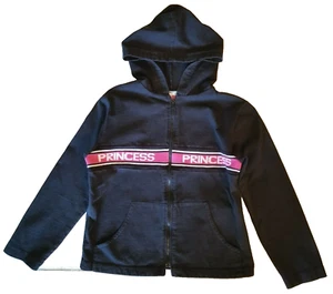 Girls Hoodie Medium 10-12 Full Front Zip Black & Pink Knit Princess Spell Out - Picture 1 of 12