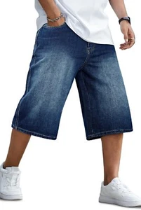 Mens Loose Fit Denim Shorts 15 Inch Inseam Below Knee Baggy Long Jean Summer - Picture 1 of 20