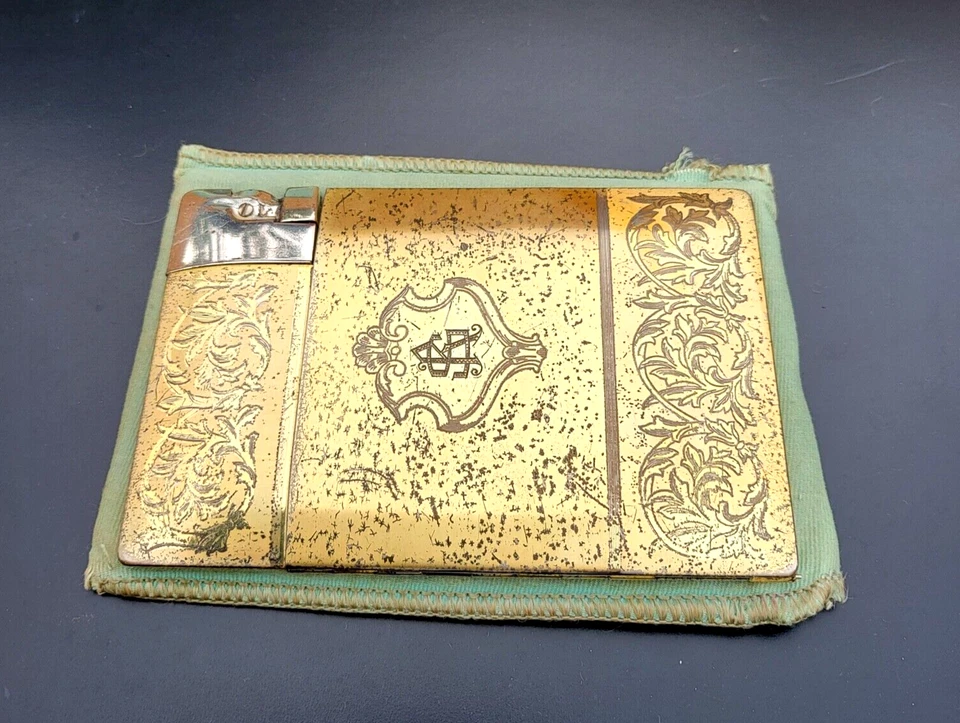 Vintage 1940/1950 Elgin American Gold Tone Cigarette Case/Lighter  Floral Design - Image 1 of 4