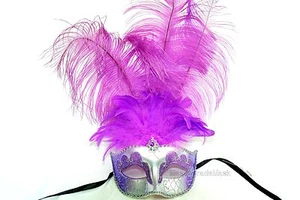 Tall Feather Masquerade mask Sweet 16 birthday high school Prom Mardi Gras - Picture 1 of 6