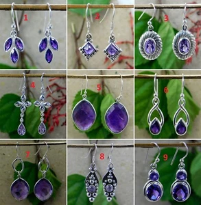 Orecchini in argento ametista, pendenti a goccia viola sfaccettati gioielli i... - Foto 1 di 37