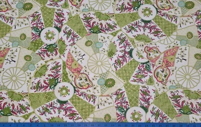 Waverly IMARI SPRING Cotton Green Oriental Dragon Fan Drapery Uph Fabric - Image 1 of 4