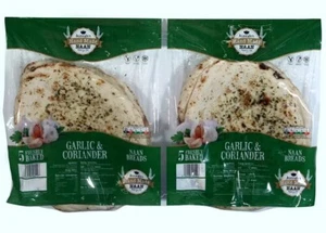 Leicester Hecho a Mano Ajo y Cilantro Naans Pan Vegano Kosher Paquete de 2 x 5 Piezas - Imagen 1 de 10