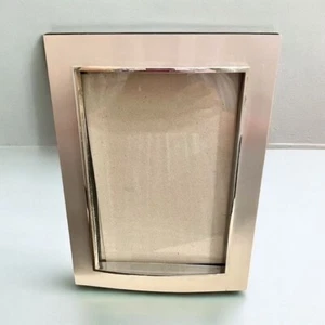 Silver-Tone Brushed Metal Curved Picture Frame Glass Front & Easel Back (G2) - Picture 1 of 6